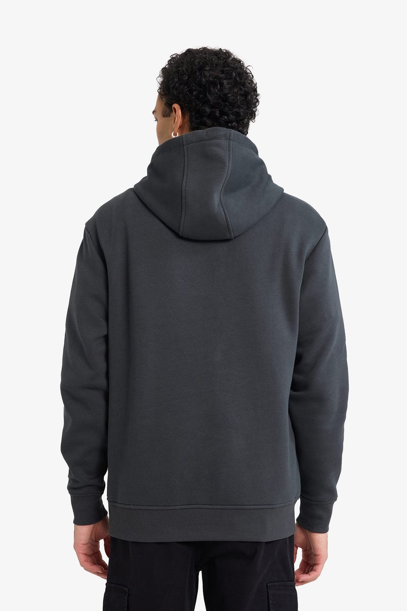 DeFacto Grey Man Regular Fit Long Sleeve Hooded Sweatshirt Casual - Image 5
